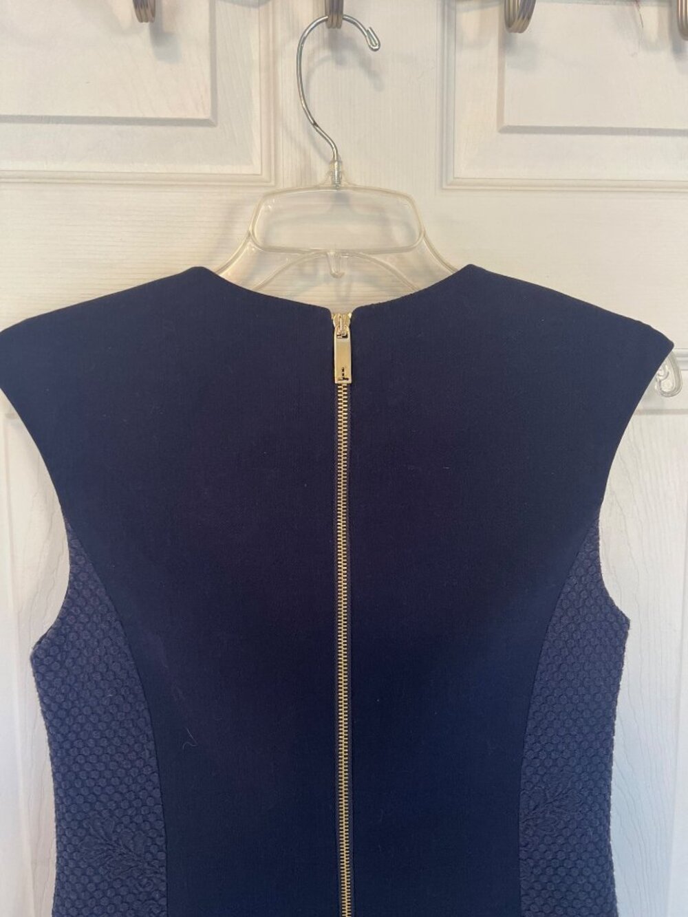 Ted Baker Zalad Jacquard Navy Blue Sheath Mini Dress Sleeveless Pockets 1/4 - Picture 5 of 11